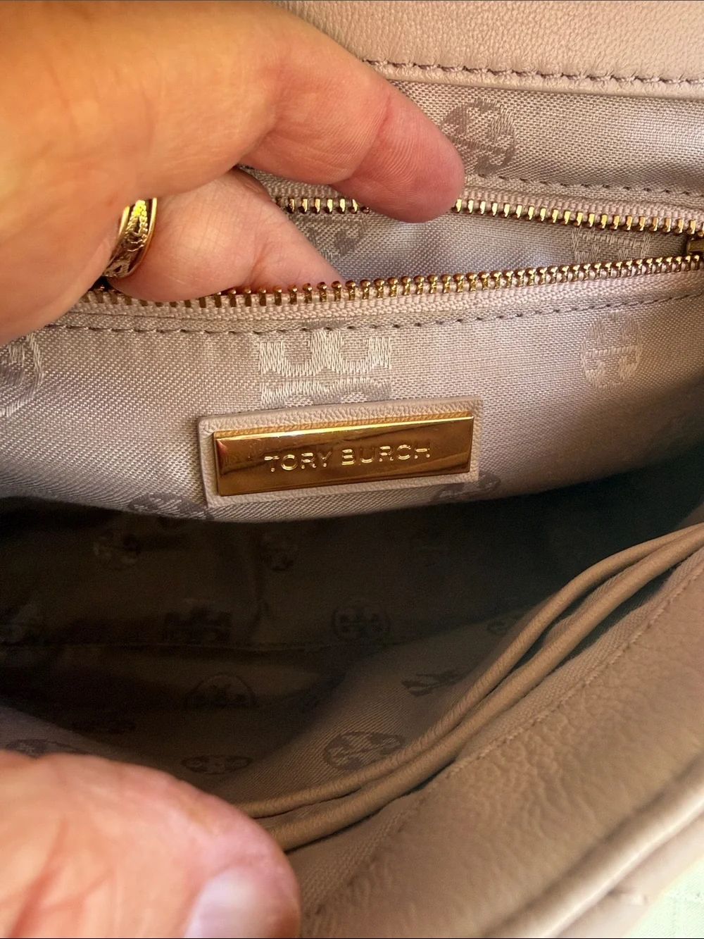 Tory Burch Taupe Leather Fleming Convertible Bag with Tassel and Gold Hardware